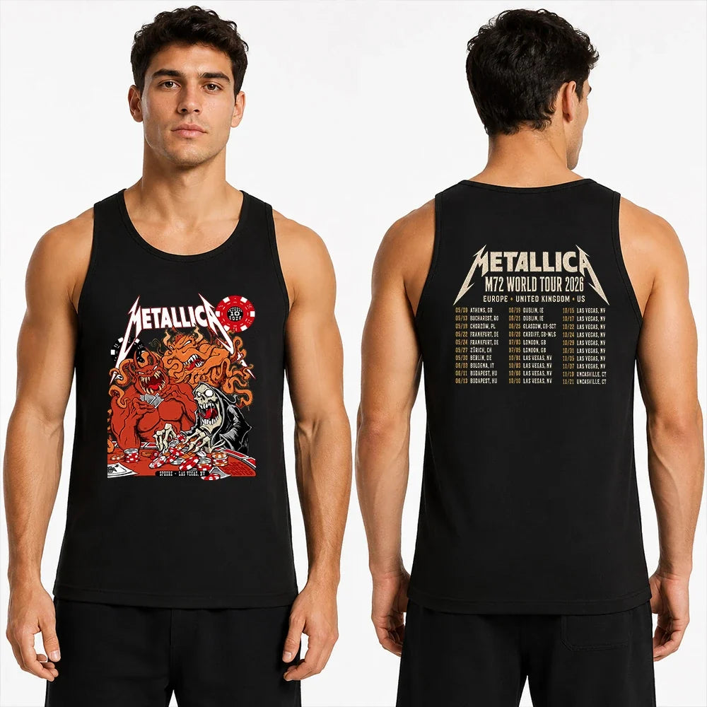 Metallica Life Burns Faster October 10 2026 Sphere Las Vegas United States 2 Side T-Shirt featuring a casino demon, screaming grim reaper, tentacles, poker chips and playing cards.